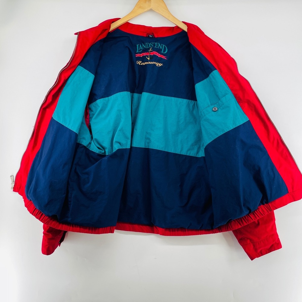 Vintage 90s Lands‎ End Windbreaker Men XL Jacket Golf Red Runaway Nautical 46-48